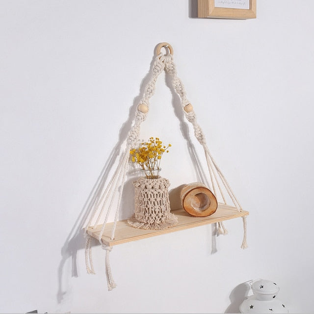 Macrame Shelves for Bedroom & Plant  Boho Home Decor Christmas Decoration Wooden Wall Shelf Candle Holder Floating Shelves Gift