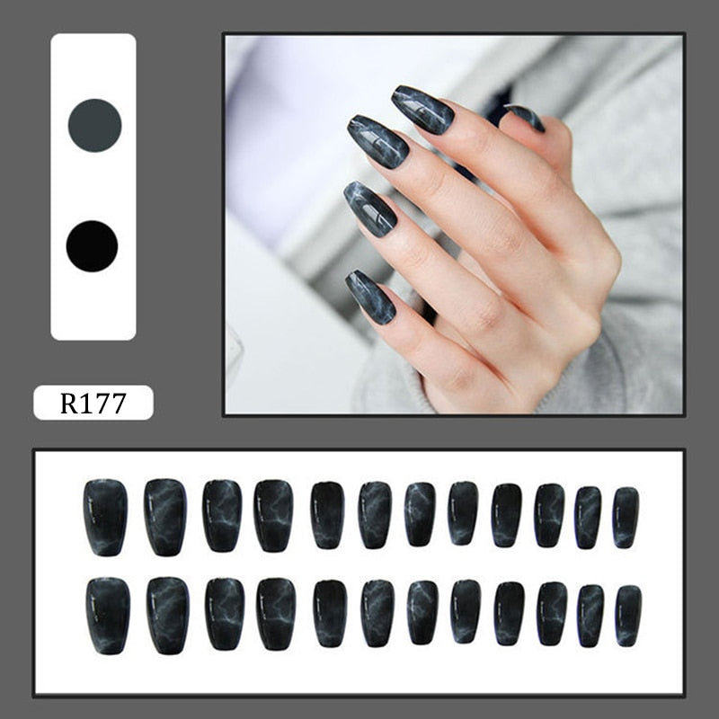 24pcs Multi-Type Wear Short Paragraph Fashion Manicure Patch False Nails Save Time Wearable Nail Patch SAL99