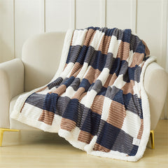 YICKYUE  -  Thickened Double-Layer Plaid Striped Flannel Blanket, European and American Style, Coral Fleece, Simple Nap Blanket