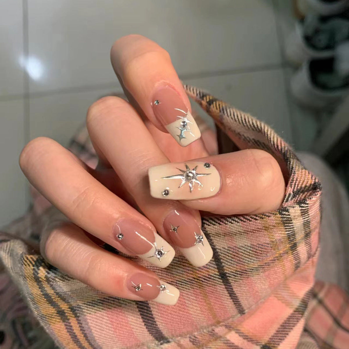 White Stars Handmade Press On Nails