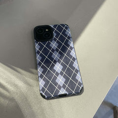 Black blue Rhomboid lattice retro phone case for iphone 13 11 12 pro max 8 plus x xr xsmax 7 leather soft silicone back cover