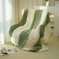 YICKYUE  -  Luxury Handmade Chenille Knit Throw Blanket, Double Color Patchwork, Soft & Cozy, All Seasons, Polyester 100%, Thick & Warm, Ideal for Sofa, Bed, Reading, Movie Watching, New Year & Christmas Gift