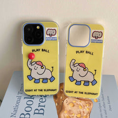 YICKYUE  -  Cute Cartoon Elephant Yellow Shell For Iphone 15 14Pro 15Pro 13 12 Pro Max 14 13ProMax Summer 3D Red Ball Funny Phone Case