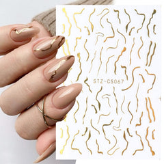 3D Gold Stripe Marble Line Nail Art Decoration Stickers Winter DIY Sparkly Designs Gel Polish Manicure Slider Decals CHSTZ-CS067