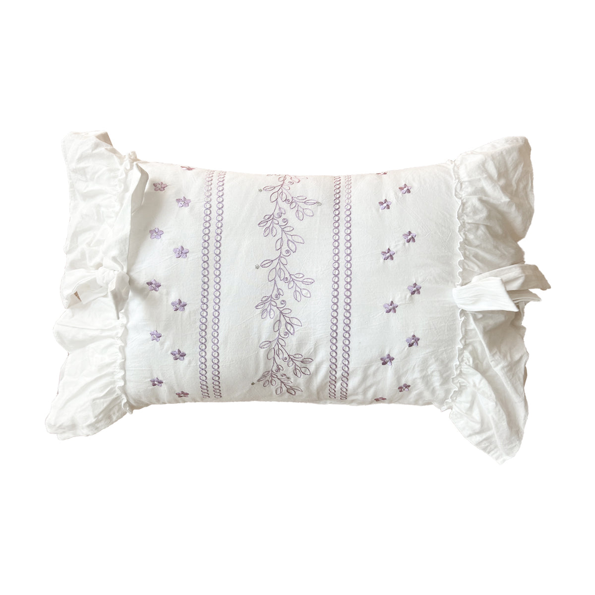 YICKYUE  -  White Cotton Cushion with Ruffle, Rectangular, Bow-tie, Lumbar Pillows, Living Room, Bedroom, Throw Pillow, Wedding Decor, 30x50