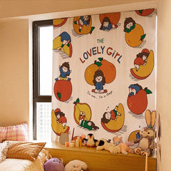 Cartoon Printed Blackout Curtains Punch-free Soft Bedroom Window Curtain Self-adhesive Drapes for Home Living Room Decor 커튼