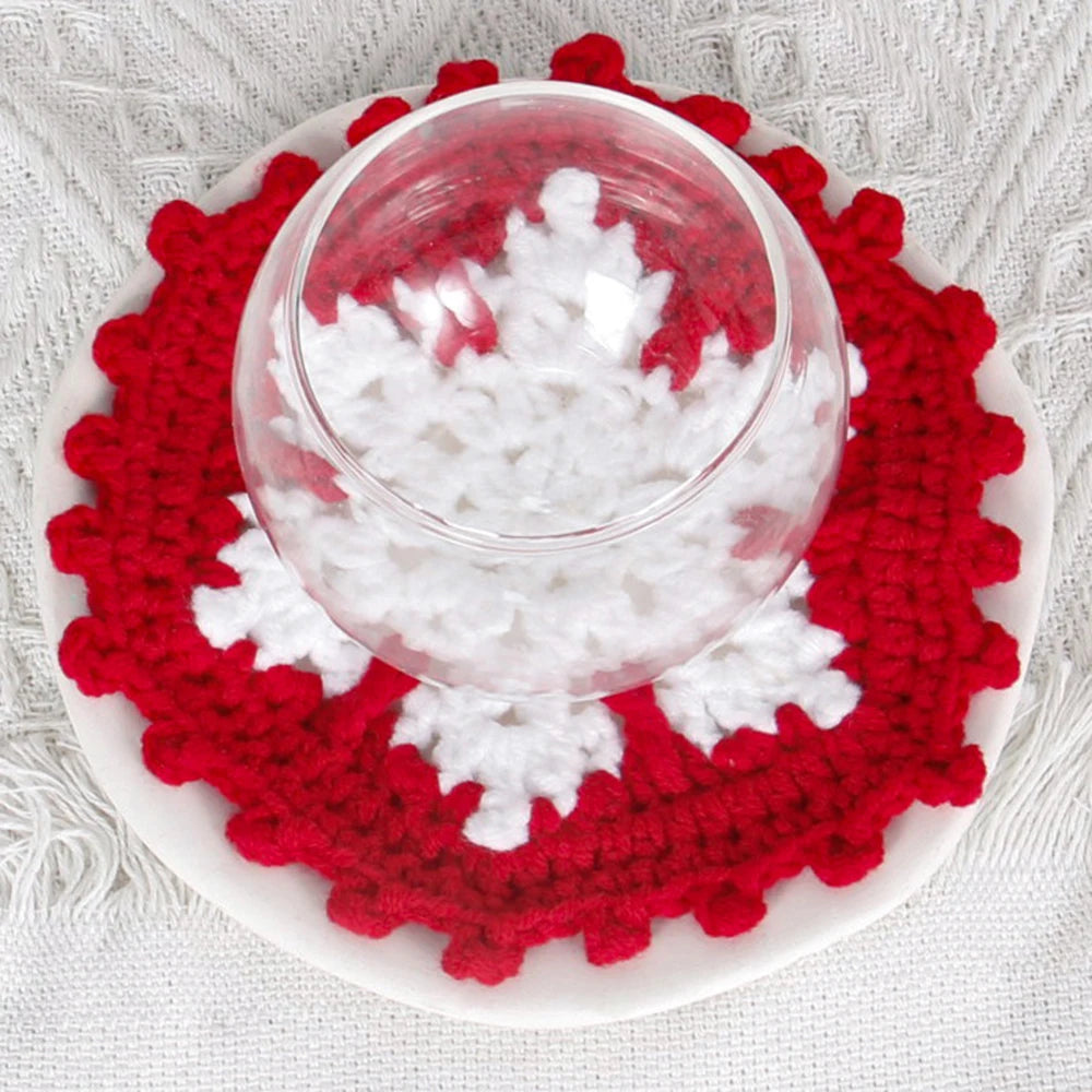 YICKYUE  -  1pc Hand Knitted Coaster Santa Merry Christmas Cups Decorations Crocheted Mug Plate Pad Home Cup Coasters Xmas Table Accessories