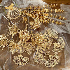 1PC Three-pronged Fan Leaf Netting Artificial Gold Ginkgo Eucalyptus Holly for Wedding Arch Flower Arrangement Home Decor Crafts