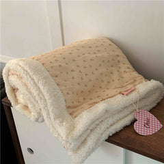 YICKYUE  -  Soft Winter Blanket Floral Double-layer Yarn Cotton Velvet Blanket Kawaii Portable Camping Warm Coral Home Office Nap Blanket