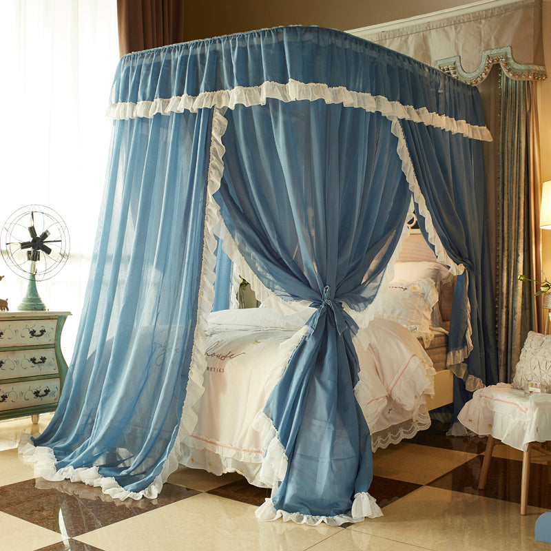 YICKYUE -  Nostalgia Linen Princess Bed Valance Bed Curtain U- Shape Rail Three Doors Mosquito Net Double Bed Mantle Bedroom Decoration