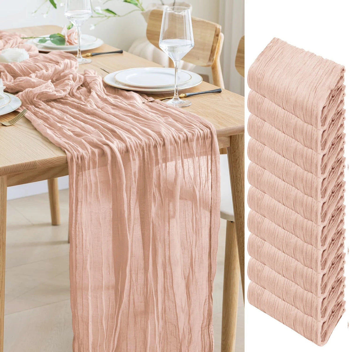 YICKYUE  -  10pcs Voile Cheesecloth Table Runner Wedding Semi-Sheer Gauze Dining Table Decoration for Party Banquet Arches Draping Fabric