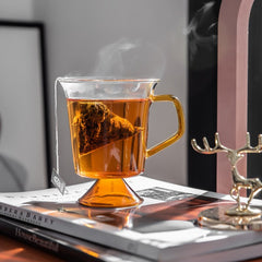 Nordic ins style simple glass creative color handle splicing high foot hot water cup transparent wine mug beverage coffee cup