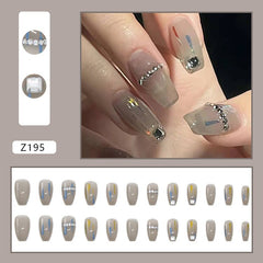 Gray Diamond Lovely Girl Nail Art Wearable Press On Fake Nails Tips 24pcs/box With Wearing Tools As Gift