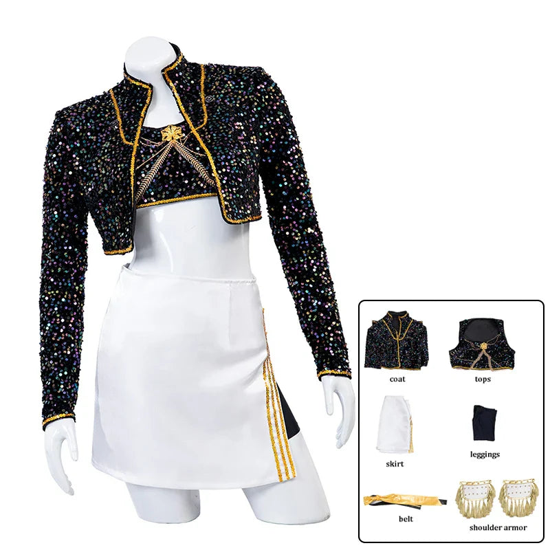 YICKYUE  Mira Cosplay Costume Wig Shoes Black Coat Singing Suit Song-Promotion Costume Women Halloween Party Role Playing Outfit