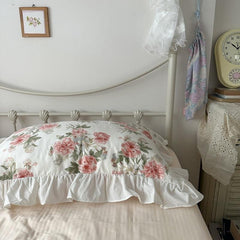 YICKYUE  -  100% Cotton Pillowcase Countryside Princess Lotus Leaf Lace Flower Single Pillowcases Girl Pillow Cover Romantic Retro 48 * 74cm
