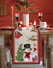 Yickyue Christmas Decoration Snowman Snowflake Dining Table Runner Washable Table Runner for Dining Table Wedding Country Decor