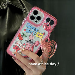 Korea Cute 3D Pink Love Heart Pendant Phone Case For iPhone 13 12 11 Pro XS Max X XR 12 Cartoon Clear Shockproof Soft Back Cover