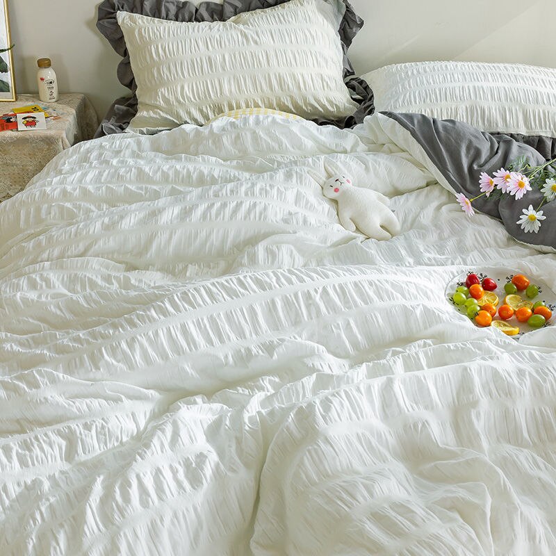 Washed cotton four-piece set girl princess wind bed ins wind fairy air bed linen duvet cover bedding three-piece home textile