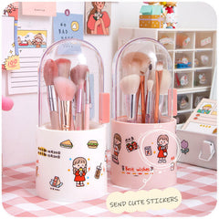 W&G Makeup Brush Storage Tube Box Acrylic Desk Ins Desktop Dustproof Portable Cute Girl Pearl Kawaii Storage Bucket