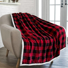 Yickyue Red Plaid Christmas Gift Blanket Winter Soft Fleece Throw Blanket Warm Plush Sherpa Snowflake Fluffy Home Sofa Cover Bedspread