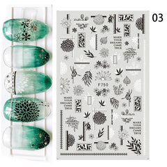 1 Sheet Flower Leaf Tree Green 3D Bronzing Nail Art Stickers Black White Sliders Summer DIY Decals for Nail Art Decoration
