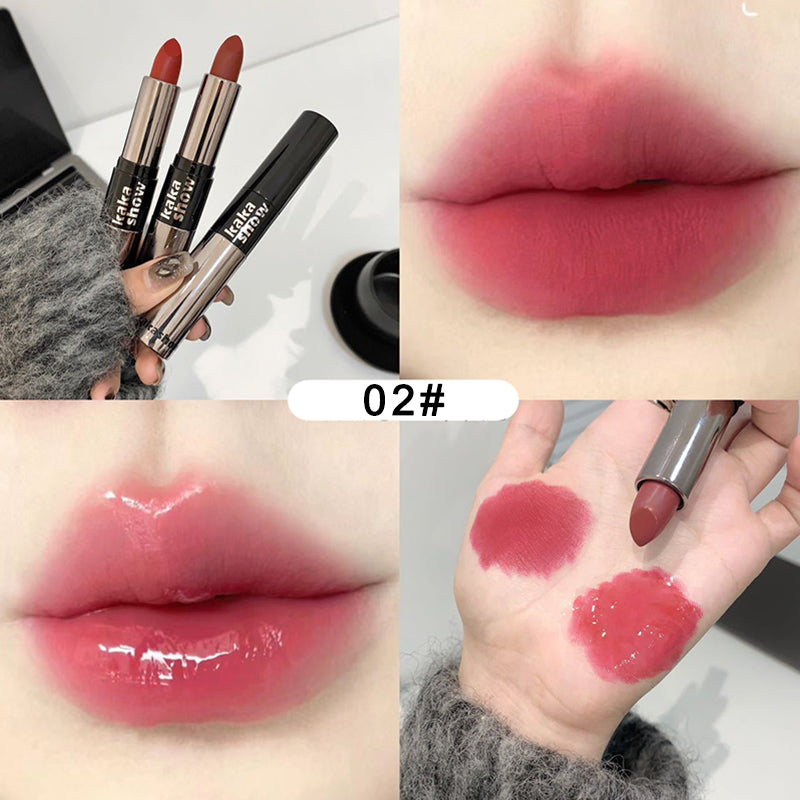 YICKYUE  -  Double Head Raincoat Lipstick Matte Mirror Lip Glaze Crystal Lip Tint Oil Clear Water Light Lip Gloss Lasting Non-stick Makeup