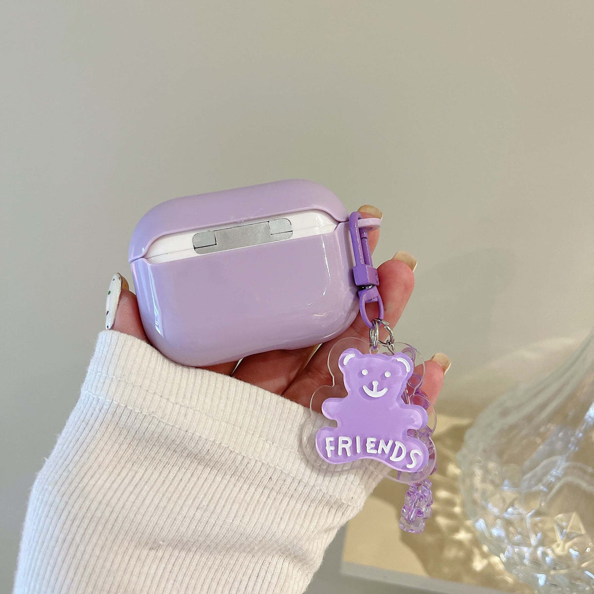 Purple soft silicone bear pendant keychian earphone box for airpod pro wireless bluetooth charging case for apple airpod 1 2