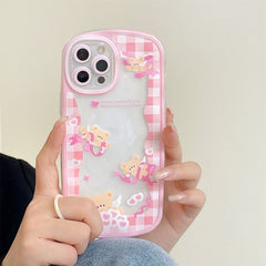 Ins Korean Pink Angel Bear Case for iPhone 13 12 11 Pro XS Max X XR Kawaii Shoc kproof Soft Back Cover