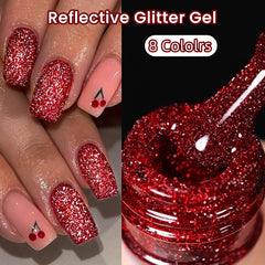 YICKYUE  -  15ml Red Reflective Shining Nail Gel Polish Sparkling Semi Permanent Soak Off UV Gel Glitter DIY Nail Art for Winter