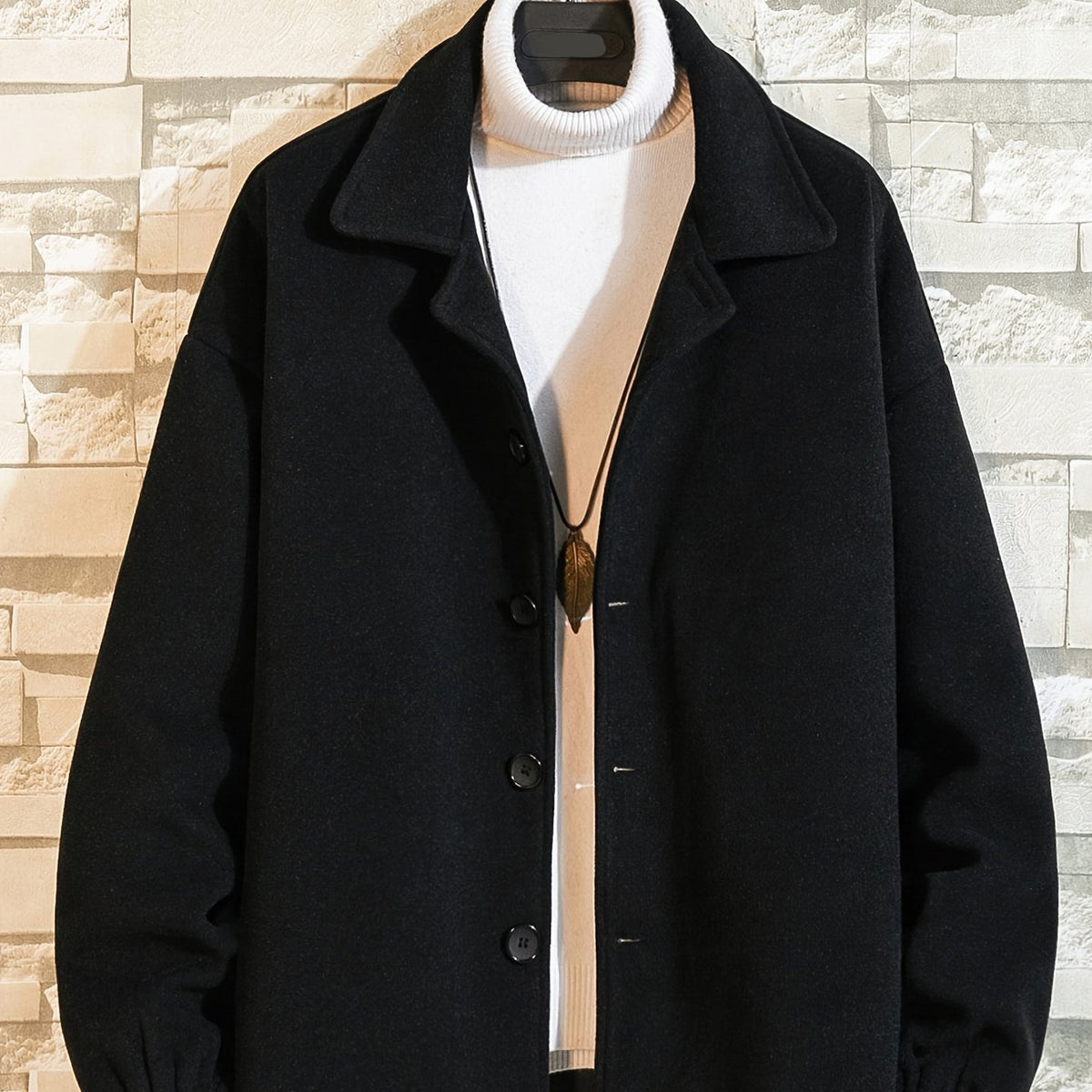 HEARUJOY  -  Long Sleeve Solid Jacket] Men's Solid Jacket, Casual Button Up Lapel Long Sleeve Jacket For Winter Fall