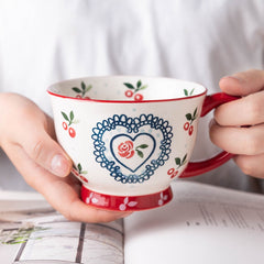 450/220/350ml Cherry Coffee Milk Breakfast Cup With Handle Ceramic Lovers Mugs Tumblers office Home Drinkware Tool