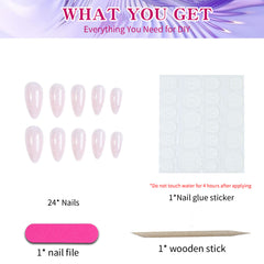YICKYUE  -  24pcs almond nail, glitter fake nail, press nail, suitable for women and girls to wear daily party Family party (each box with j