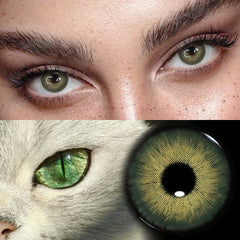 YICKYUE  Natural Green Cat Eyes Colored Contact Lenses 1Pair Beauty Blue Lens Half Yearly Grey Pupils Brown Contacts New