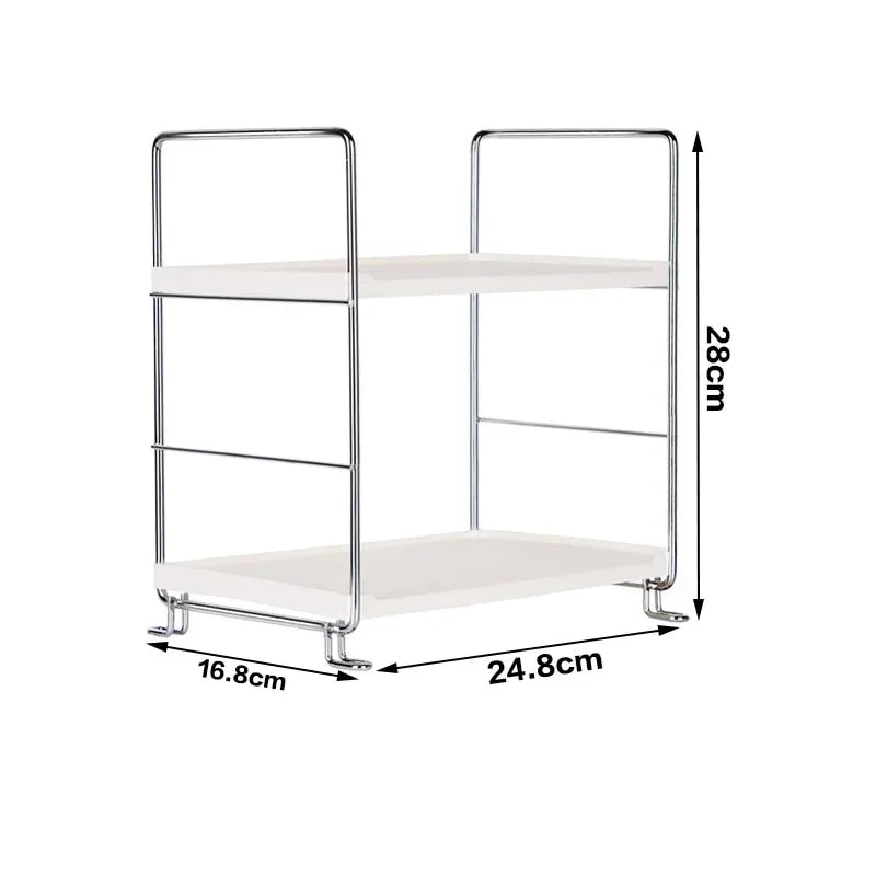 Yickyue Simple Style Double-layer Makeup Organizer Shelf Metal Perfume Cosmetic Storage Basket Desktop Shelf Organizer Rack for Bathroom