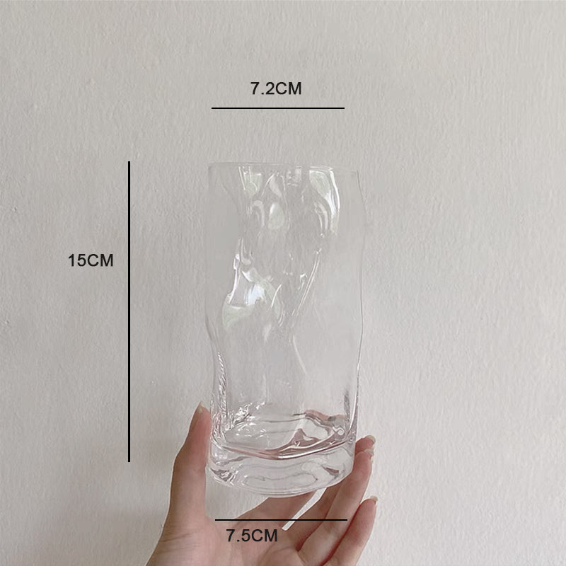 YICKYUE  -  Korean Ins Style Irregular Transparent Glass Twist Water Cup Juice Milk Cup Summer Cold Drink Cup Lovely Simple Decorative Cup