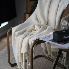 Yickyue Hand Knitted Blanket Throw Frignes Warm Soft Green White Gray Pink Weighted Blanket With Tassel For Bed Fleece Plaid Throws