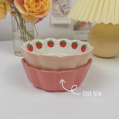 Korean Cute Cartoon Girl Lace Bowl Ceramic Breakfast Fruit Oatmeal Bowl Children Pink Strawberry Purple Yogurt Bowl