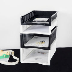 Yickyue 2-layer File Tray Organizer A4 Document Paper Organizer Rack Plastic Book Shelf Storage Holder Office Stationery Storage Box