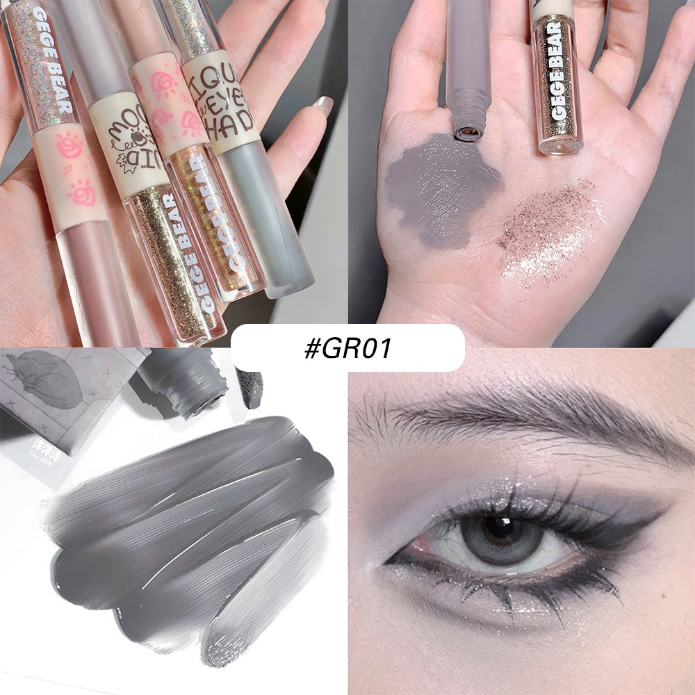 Yickyue Glitter Sequins Liquid Eyeshadow Blue Matte Shimmer Double Head Eye Shadow Highlighter Lasting Waterproof Brightening Eye Makeup