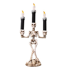 Halloween 3 Candles Holder Candelabra Skull Skeleton Table Candlestick Home Decoration LED Candles Party Holiday DIY Decoration