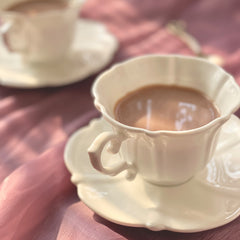 YICKYUE  -  British Style Ceramics Coffee Cup Saucer Retro White Porcelain Teacup Home Office Drinkware Cups Saucers Handmade Tea Cup