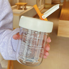Yickyue 280/550/750ml Cute Glass Water Bottle With Tea Infuser Filter Straw Kawaii Portable Juice Cold Drinks School Drinking Bottle Cup