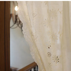 YICKYUE  -  American Style Pastoral Beige Color Cotton Door Curtain Hollow Out Embroidery Floral Pattern wrinked Cloth Curtain with Beads