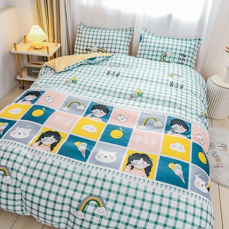 Home Bed Duvet Quilt Cover Set Flat Sheet Pillowcase Soft Bedding Set for Adult Kids Twin Queen Cotton Ployester