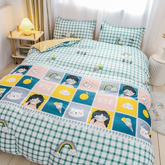 Home Bed Duvet Quilt Cover Set Flat Sheet Pillowcase Soft Bedding Set for Adult Kids Twin Queen Cotton Ployester