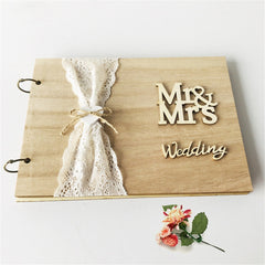 Yickyue 10/20/30/40 Pages Wedding Guest Book Wedding Signs Wood Wedding Signature Guest Book Mrs Mr Photo Frame Wedding Decoration