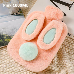 Yickyue Cute Rabbit Ear Water Filling Hot Water Bottle Bag With Plush Cover Women Large Reusable Warm Hand Feet Warmer Heating Water Bag