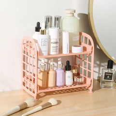 Yickyue Cosmetics Storage Rack Double-Layer Folding Household Jewelry Desktop Stationery Simple Lipstick Storage Rack