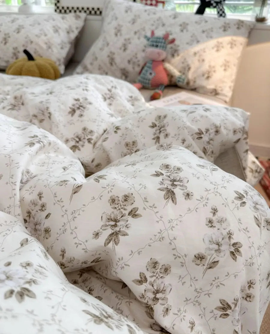 YICKYUE   -  French vintage pastoral flower bedding set,twin full queen retro floral cotton home textile bed sheet pillow case quilt cover