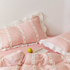 Princess girl ruffle pilowcase pink plaid pillow cases princess home decoration bedding accessories pillow sham pillow cover